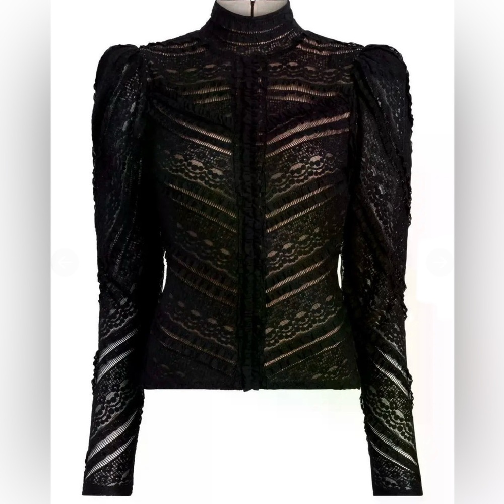 Cinq a Sept Black Ruffled Lace Blouse SZ Small Elegant Dark Romantic NWT
